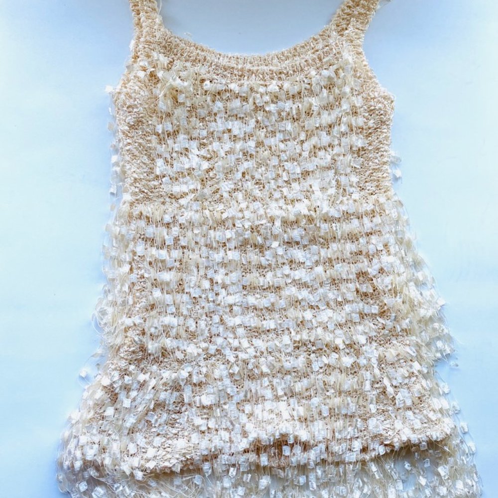 Embellished silk fringed women top